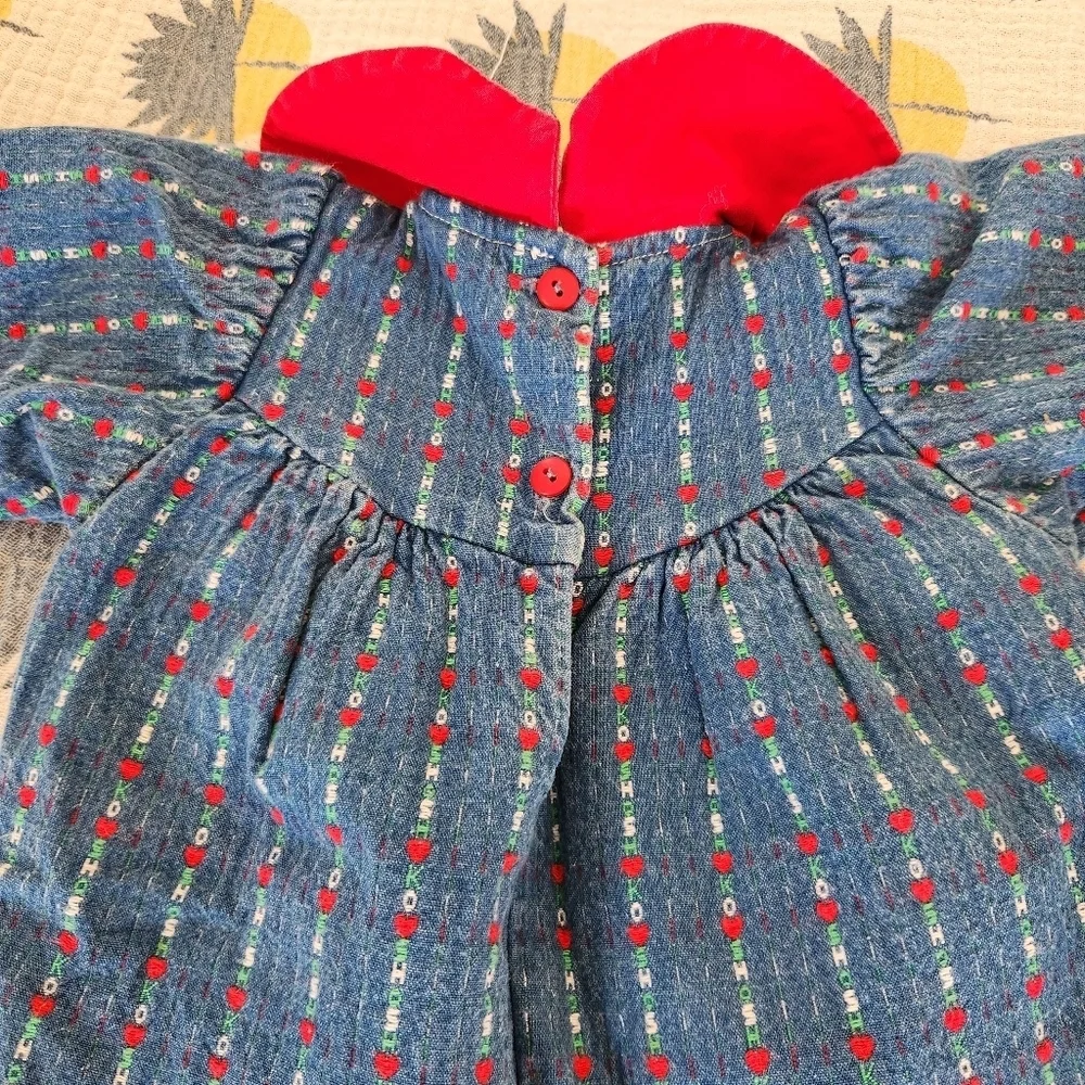 OshKosh B'Gosh Vtg Demin Romper Embroidered Logo 6-9 Mo Collar Made In USA Snap